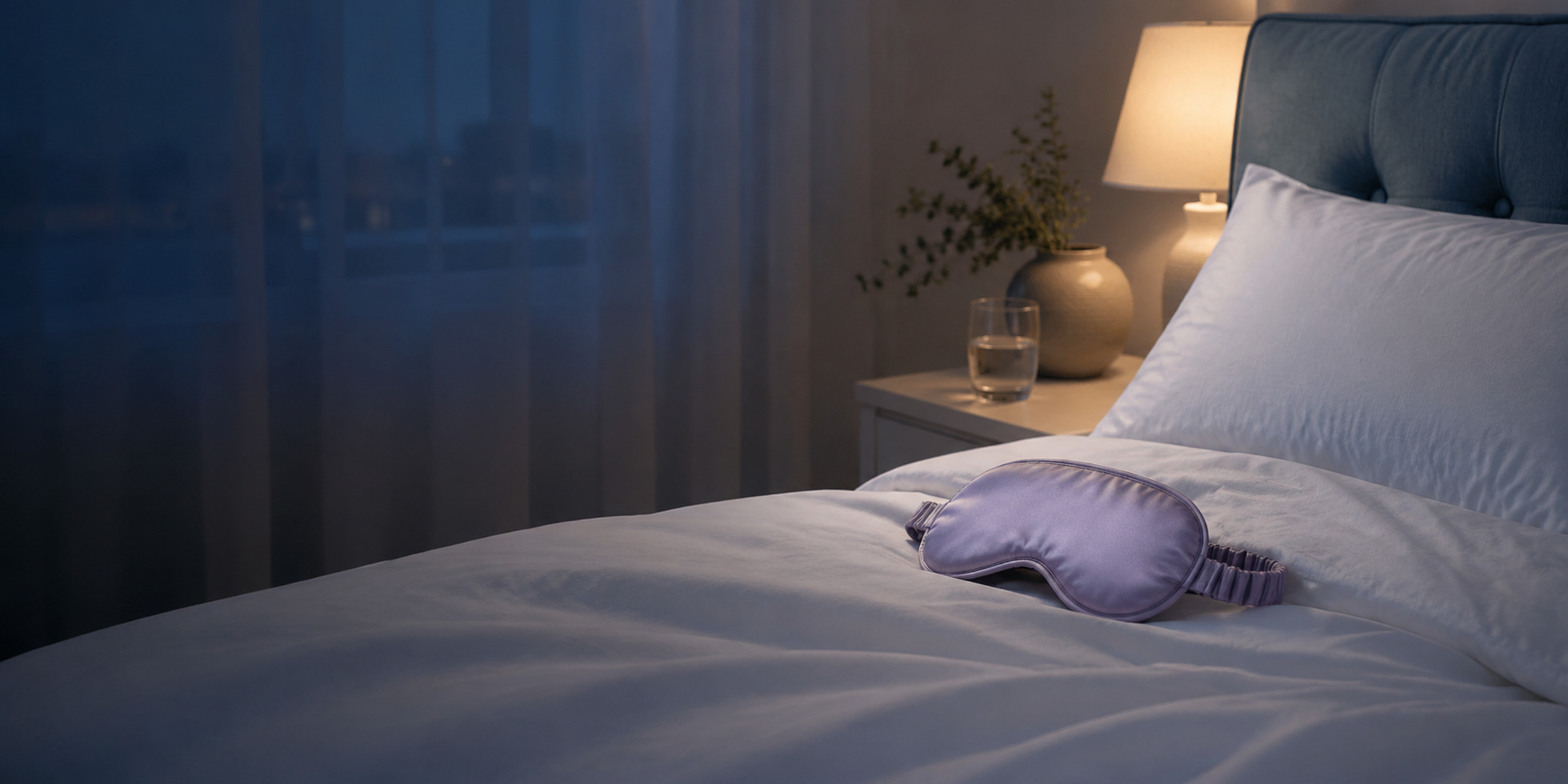 Peaceful premium bedroom in the evening with warm bedside light