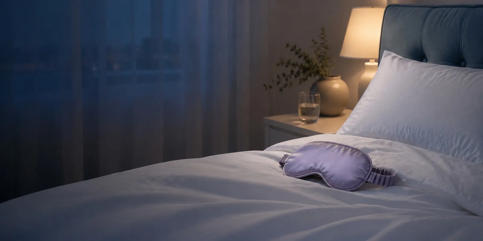 Peaceful premium bedroom in the evening with warm bedside light